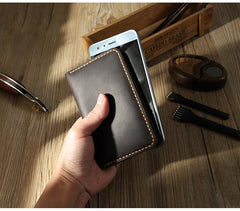 Handmade Coffee Leather Mens Card Holders Wallet Personalized Bifold Card Wallets for Men