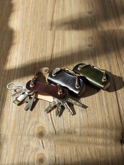 Handmade Green Leather Mens Keys Holder Keys Wallet Car Key Holders Green Key Pouch for Men