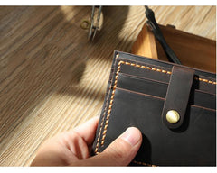 Handmade Blue Leather Mens Slim Front Pocket Wallet Personalized Slim Card Wallets for Men