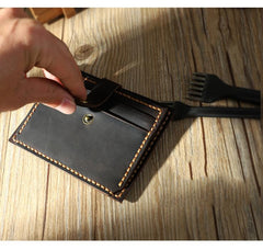 Handmade Coffee Leather Mens Slim Front Pocket Wallet Personalized Slim Card Wallets for Men