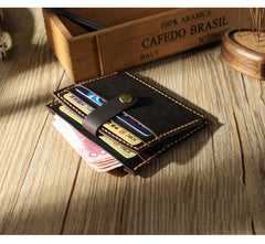 Handmade Blue Leather Mens Slim Front Pocket Wallet Personalized Slim Card Wallets for Men