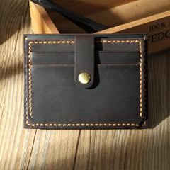 Handmade Black Leather Mens Slim Front Pocket Wallet Personalized Slim Card Wallets for Men