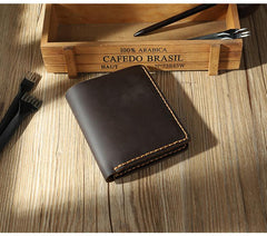 Handmade Coffee Leather Mens Trifold Billfold Personalized Trifold Small Wallets for Men