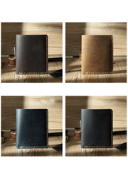 Handmade Blue Leather Mens Trifold Billfold Personalized Trifold Small Wallets for Men