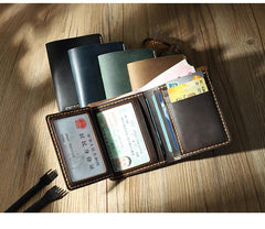 Handmade Coffee Leather Mens Trifold Billfold Personalized Trifold Small Wallets for Men