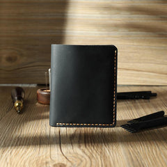 Handmade Black Leather Mens Trifold Billfold Personalized Trifold Small Wallets for Men