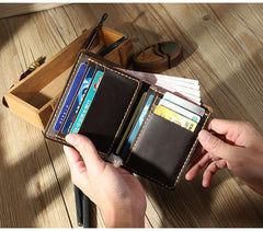 Handmade Coffee Leather Mens Trifold Billfold Personalized Trifold Small Wallets for Men