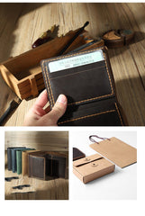 Handmade Black Leather Mens Trifold Billfold Personalized Trifold Small Wallets for Men