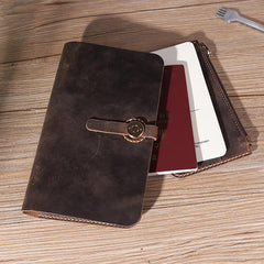 Handmade Coffee Mens Clutch Travel Wallets Personalized Leather Passport Wallets for Men