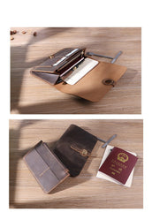 Handmade Coffee Mens Clutch Travel Wallets Personalized Leather Passport Wallets for Men