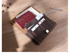 Handmade Coffee Mens Clutch Travel Wallets Personalized Leather Passport Wallets for Men