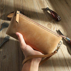 Handmade Coffee Mens Clutch Wallet Personalized Coffee Leather Slim Zipper Clutch for Men