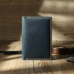 Handmade Black Mens Slim Travel Wallets Personalized Leather Passport Wallets for Men