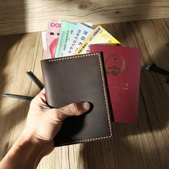 Handmade Blue Mens Slim Travel Wallets Personalized Leather Passport Wallets for Men