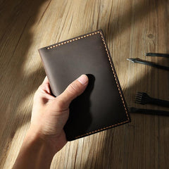 Handmade Black Mens Slim Travel Wallets Personalized Leather Passport Wallets for Men