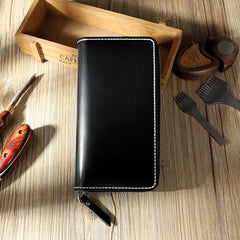 Handmade Coffee Mens Zipper Long Wallets Personalized Leather Around Zipper Wallets for Men