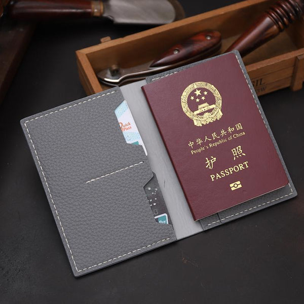 Handmade Gray Mens Slim Travel Billfold Wallets Personalized Leather Passport Wallet for Men
