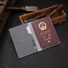 Handmade Gray Mens Slim Travel Billfold Wallets Personalized Leather Passport Wallet for Men