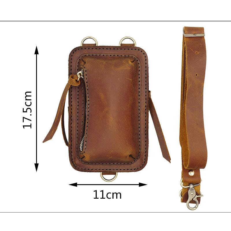 Brown Mens Leather Small Belt Pouch Mens Waist Bag Side Bag Mini