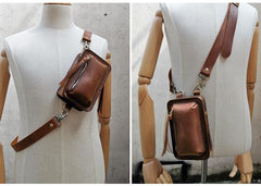 Handmade Brown LEATHER MEN Belt Pouch Waist BAG MIni Green Side Bag Belt Bag FOR MEN