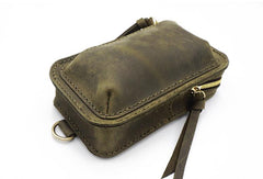 Handmade Brown LEATHER MEN Belt Pouch Waist BAG MIni Green Side Bag Belt Bag FOR MEN