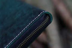 Handmade Leather Tibetan Totem Long Wallet Cool Zipper Clutch Chain Wallet for Men