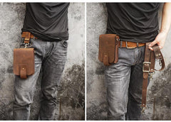 Handmade LEATHER MEN Belt Pouch Brown Waist BAG MIni Side Bag Belt Bag FOR MEN