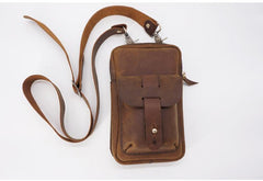 Handmade Brown LEATHER MEN Belt Pouch Waist BAG MIni Side Bag Brown Belt Bag FOR MEN
