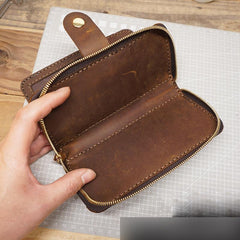 Handmade Leather Mens Bifold Long Wallet Checkbook Clutch Wallet Lots Cards Long Wallet for Men