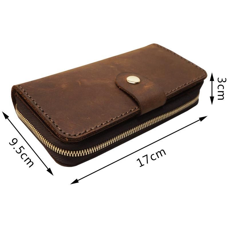 Handmade Leather Mens Bifold Long Wallet Clutch Checkbook Wallet Lots Cards Long Wallet for Men