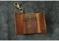 Handmade Brown Leather Mens Billfold Wallet Key Wallets Slim Trifold Key Holder Wallet for Men