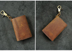 Handmade Brown Leather Mens Billfold Wallet Key Wallets Slim Trifold Key Holder Wallet for Men