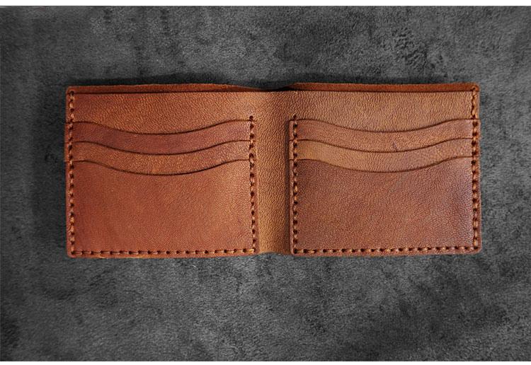 Handmade Brown Leather Mens Billfold Wallets Slim Brown Bifold Small Wallets for Men