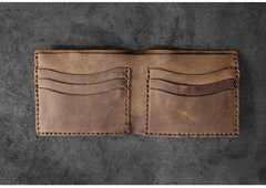 Handmade Brown Leather Mens Billfold Wallets Slim Brown Bifold Small Wallets for Men