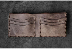 Handmade Brown Leather Mens Billfold Wallets Slim Brown Bifold Small Wallets for Men