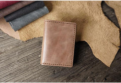 Handmade Leather Mens Black Card Holders License Wallets Slim Bifold Card Wallet for Men