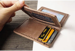 Handmade Leather Mens Black Card Holders License Wallets Slim Bifold Card Wallet for Men