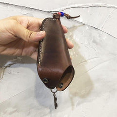Handmade Leather Mens Cool Key Holder Car Key Wallet Brown Distressed Car Key Case for Men - imessengerbags