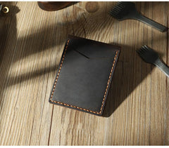 Handmade Black Leather Mens License Wallet Personalize Bifold License Card Wallets for Men