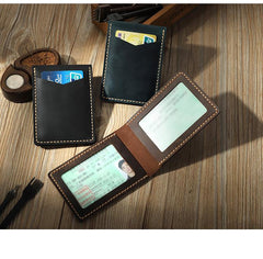 Handmade Coffee Leather Mens License Wallet Personalize Bifold License Card Wallets for Men