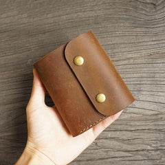 Handmade Leather Mens Trifold Billfold Wallet Key Wallets Brown Slim Key Holder Wallet for Men