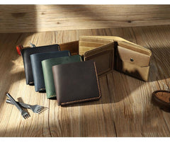 Handmade Coffee Leather Mens Trifold Billfold Wallet Personalize Trifold Small Wallets for Men