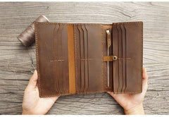 Handmade Leather Mens Trifold long Wallet Lots Cards Checkbook Long Wallet for Men