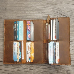 Handmade Leather Mens Trifold long Wallet Lots Cards Checkbook Long Wallet for Men