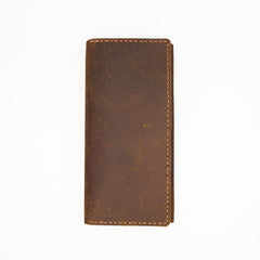 Handmade Leather Mens Trifold long Wallet Lots Cards Checkbook Long Wallet for Men