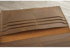 Handmade Leather Mens Trifold long Wallet Lots Cards Checkbook Long Wallet for Men