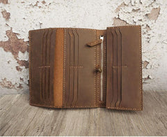 Handmade Leather Mens Trifold long Wallet Lots Cards Checkbook Long Wallet for Men