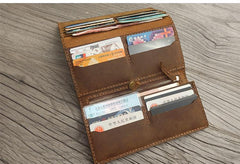 Handmade Leather Mens Trifold long Wallet Lots Cards Checkbook Long Wallet for Men