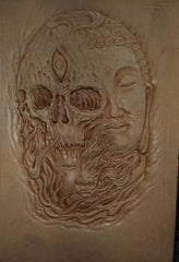 Handmade Leather Skull and Buddha Tooled Mens billfold Wallet Cool Leather Card Wallet Slim Wallet for Men