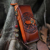 Handmade Leather Tooled Tibetan Totem Long Wallet Cool Zipper Clutch Wristlet Wallet for Men